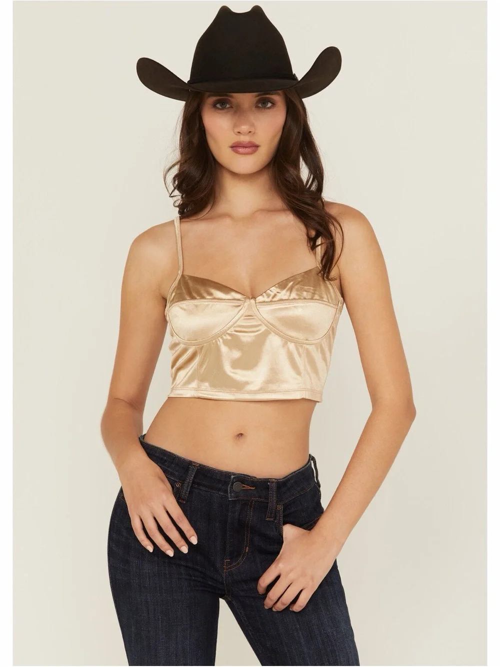 Satin Bustier Crop Top in Champagne FREE PEOPLE